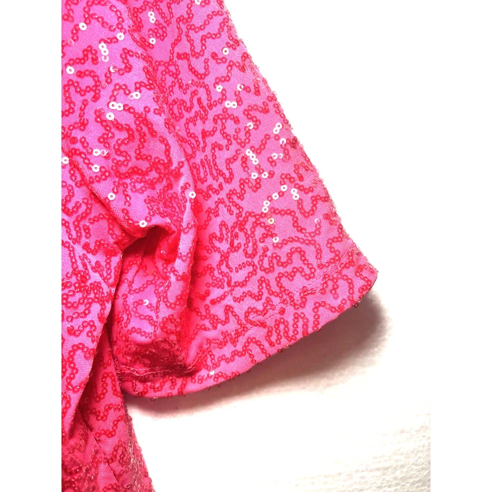 Isaac Mizrahi Live! Sequin Short Sleeve Hot Pink NWOT SZ L Holiday Resort Cruise - Picture 5 of 6